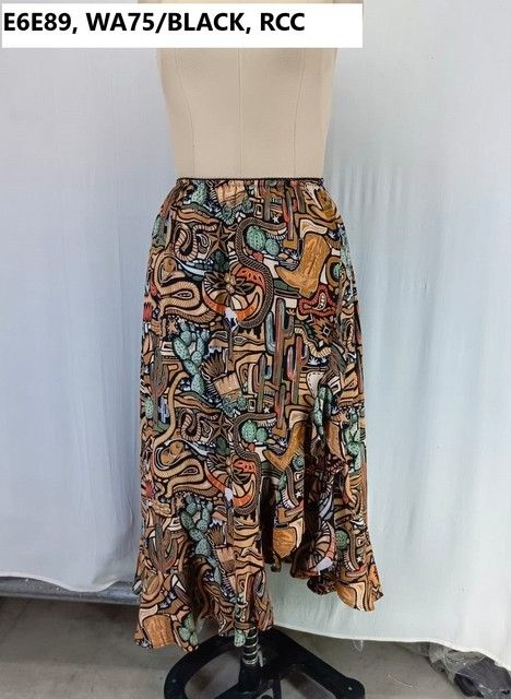 LOLA  BLACK PRINT SKIRT WITH RUFFLE