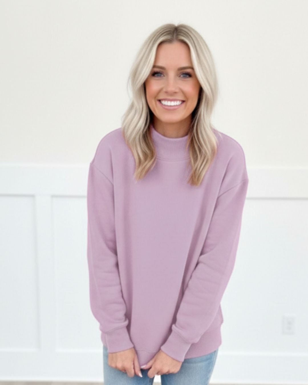 MOON MOCK NECK SWEATSHIRTS, Color: Lavender Fog, Size: Sm