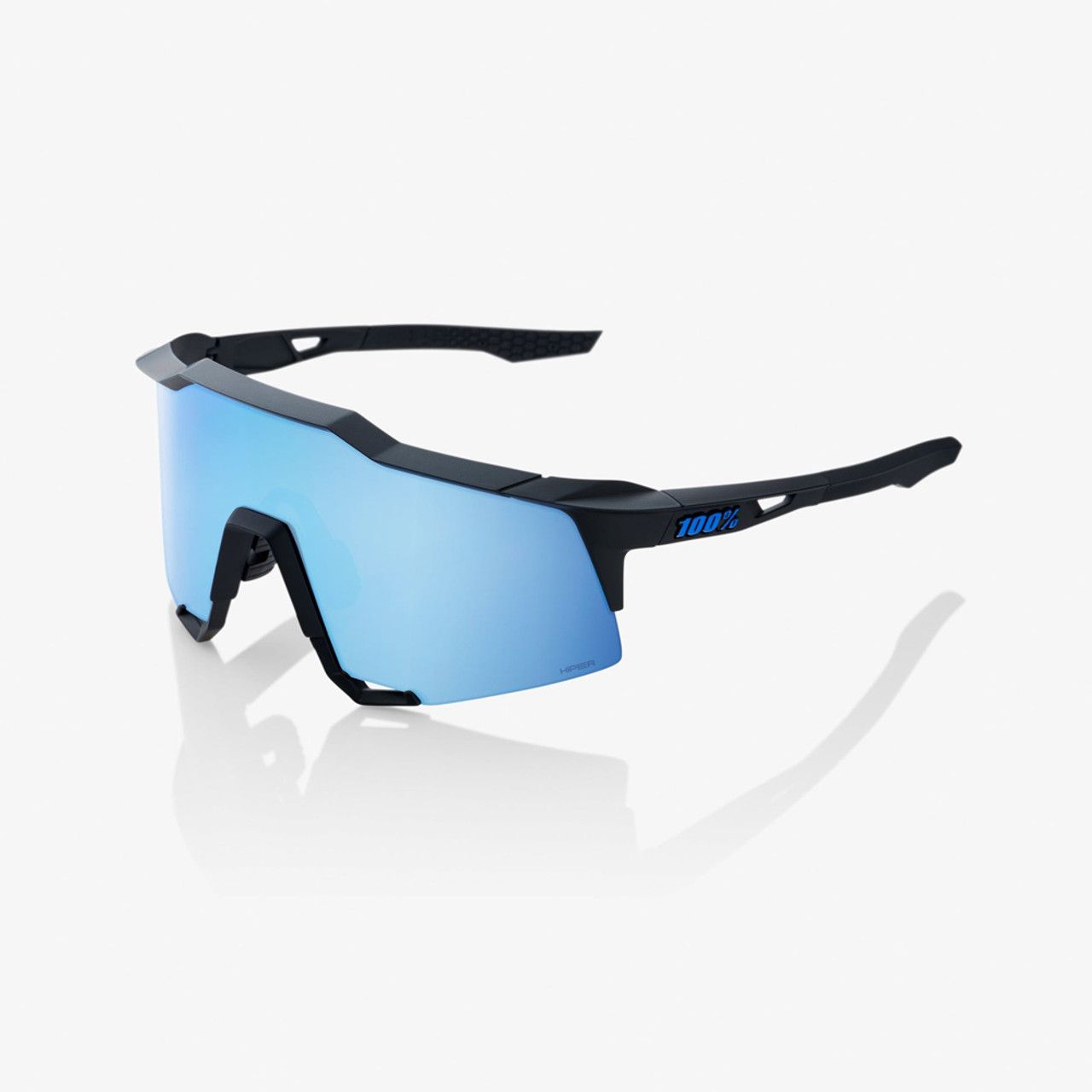 100% Speedcraft Sunglasses, Matte Black frame - HiPER Blue Multilayer Mirror Lens