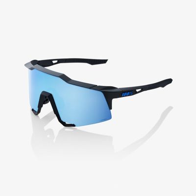 100% Speedcraft Sunglasses, Matte Black frame - HiPER Blue Multilayer Mirror Lens