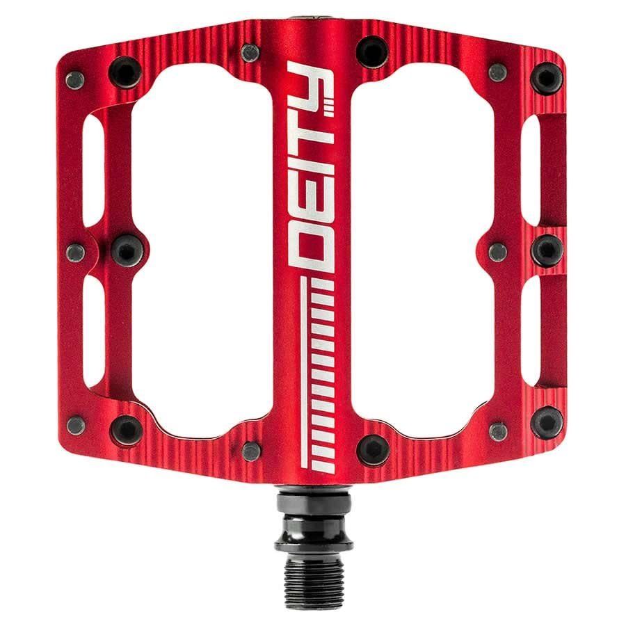 Deity, Black Kat, Platform Pedals, Body: Aluminum, Spindle: Cr-Mo, 9/16'', Red, Pair