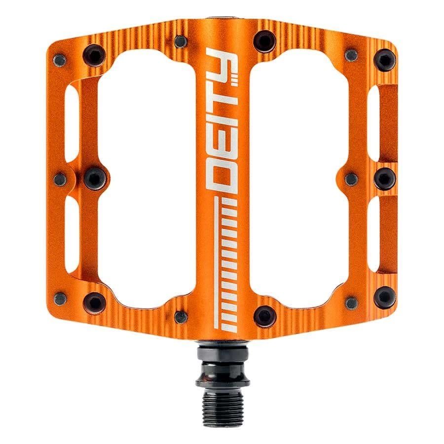 Deity, Black Kat, Platform Pedals, Body: Aluminum, Spindle: Cr-Mo, 9/16'', Orange, Pair