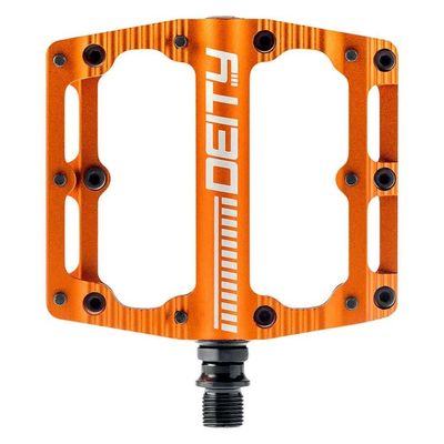Deity, Black Kat, Platform Pedals, Body: Aluminum, Spindle: Cr-Mo, 9/16'', Orange, Pair