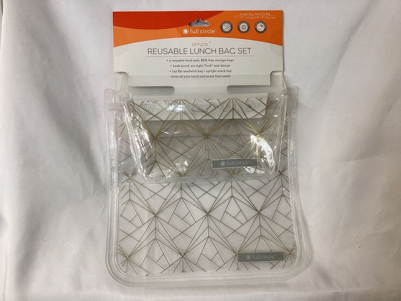 Full circle Ziptuck Reuseable Lunch Bag Set Gold Geometric Design
