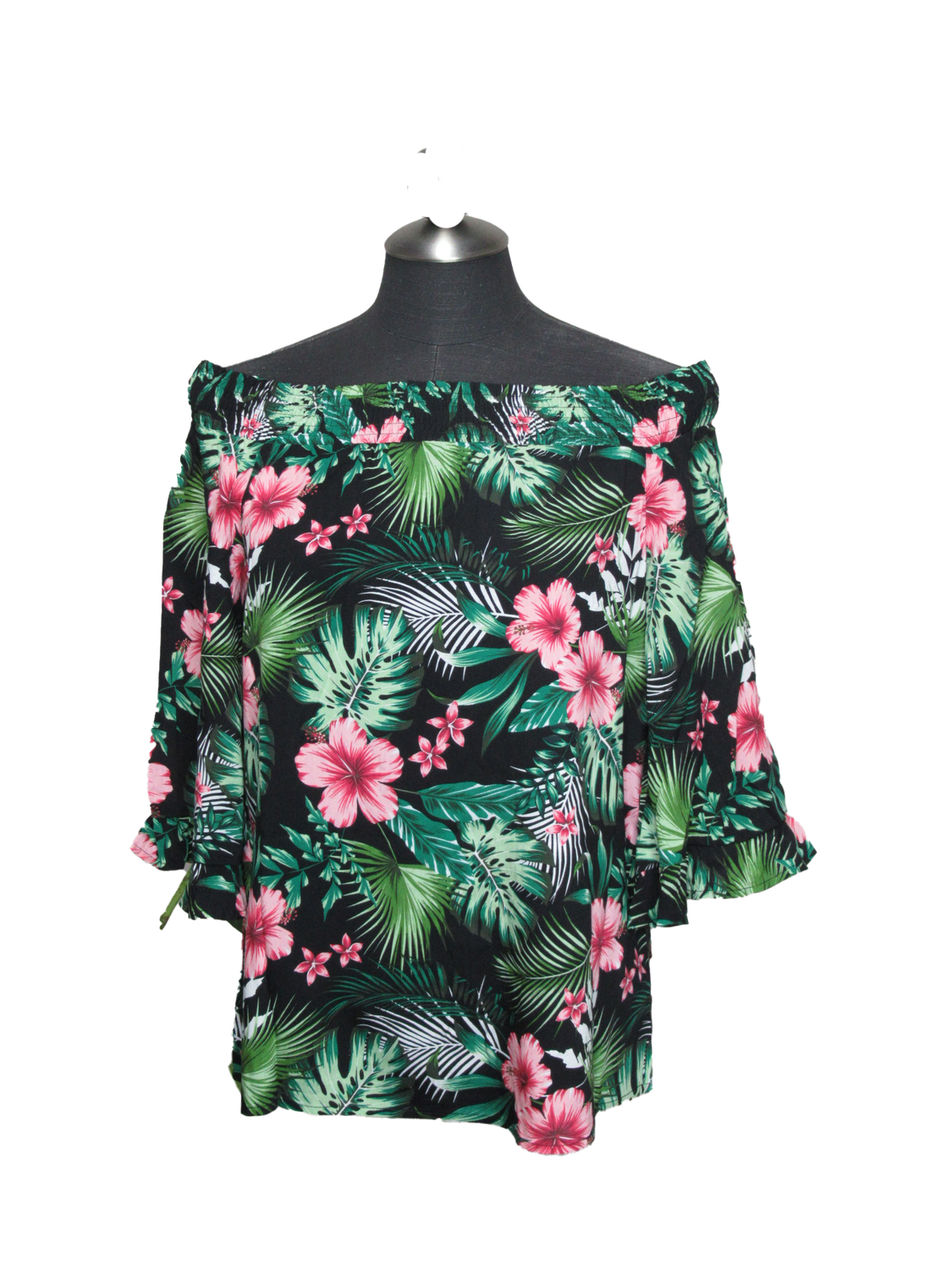 PT-14046 floral3/4 sleeve off the shoulder blouse