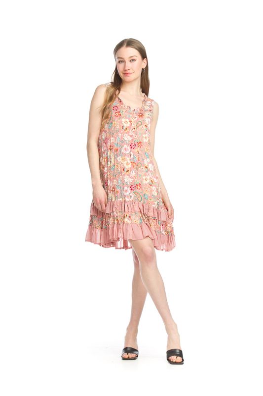 PD-14623 floral print sleeveless ruffle hem dress