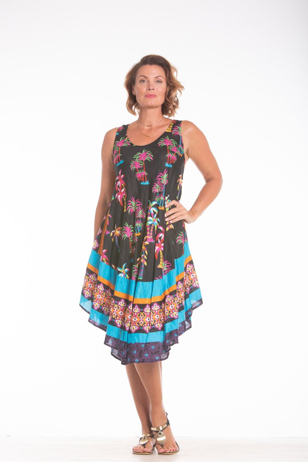 MO91-1025A sleeveless palm tree print sundress