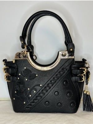 JE7566A large tote w/buckles on sides and extra crossbody strap