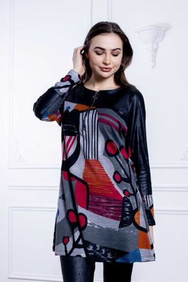 8-7855 l/s faux leather tunic dress w/zipper