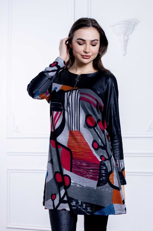 8-7855 l/s faux leather tunic dress w/zipper