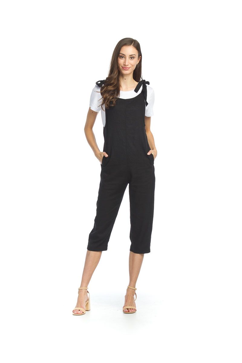 PP-07811BLK cotton blend jumpsuit w/adjustable straps