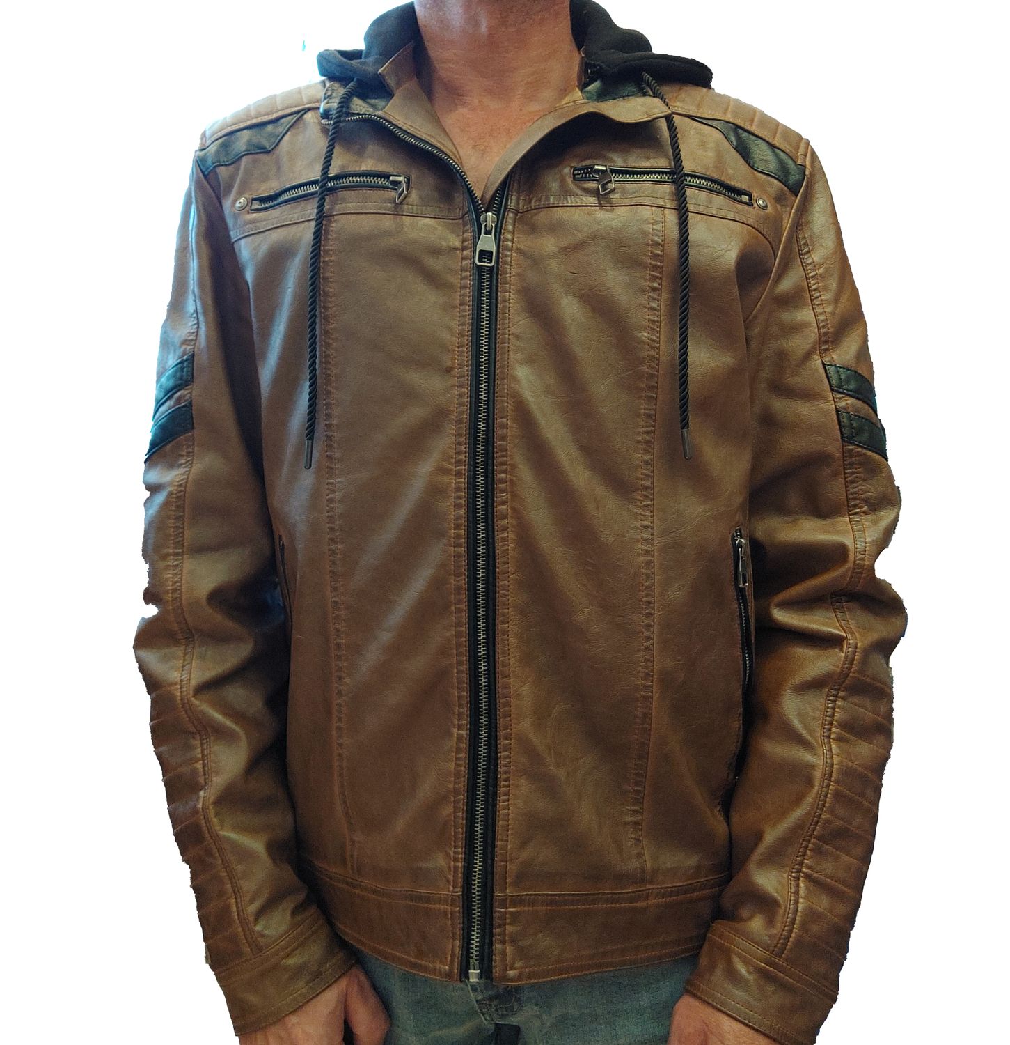362H faux leather jacket w/hood and black piping