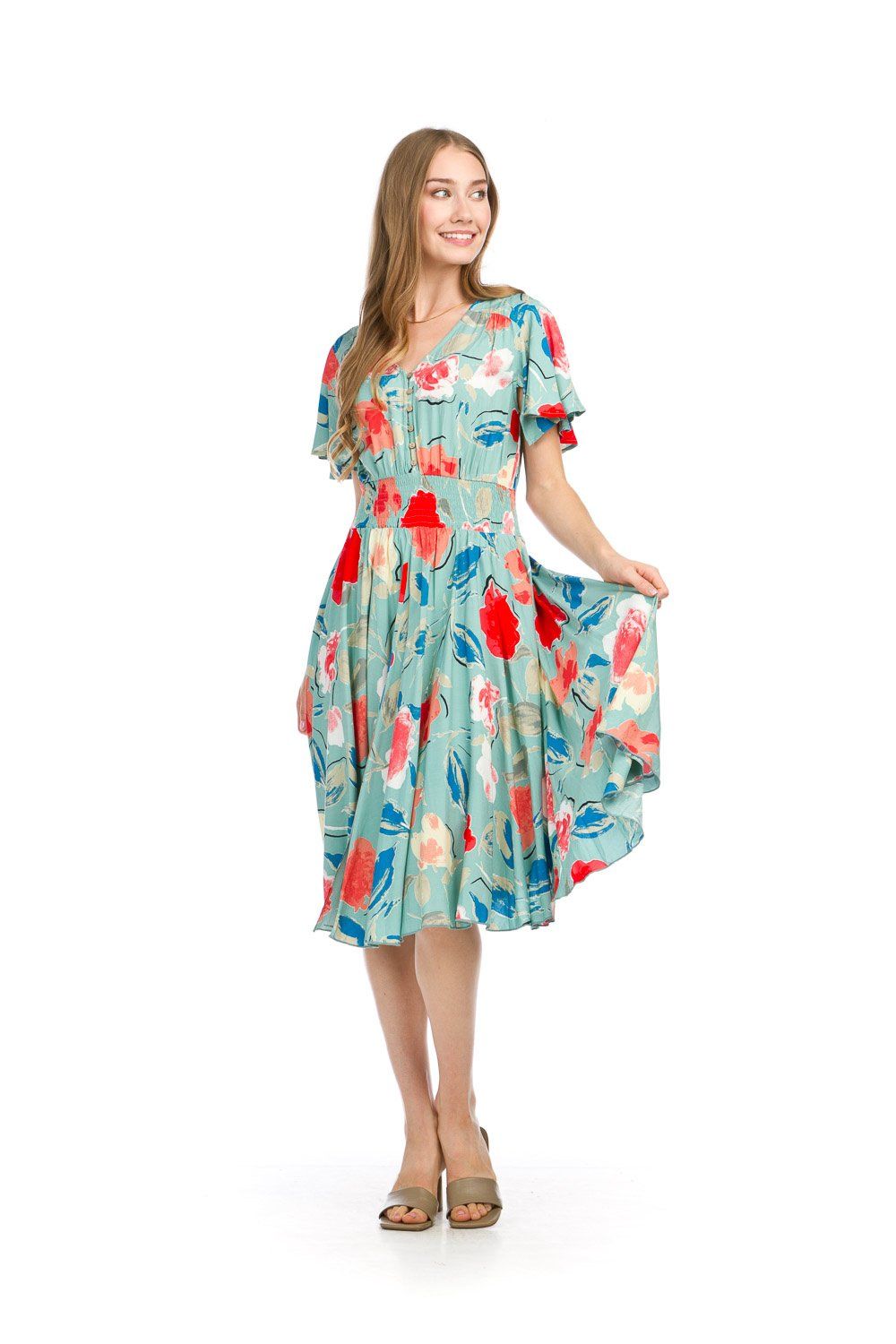 PD-16675 floral short sleeve dress w/pockets