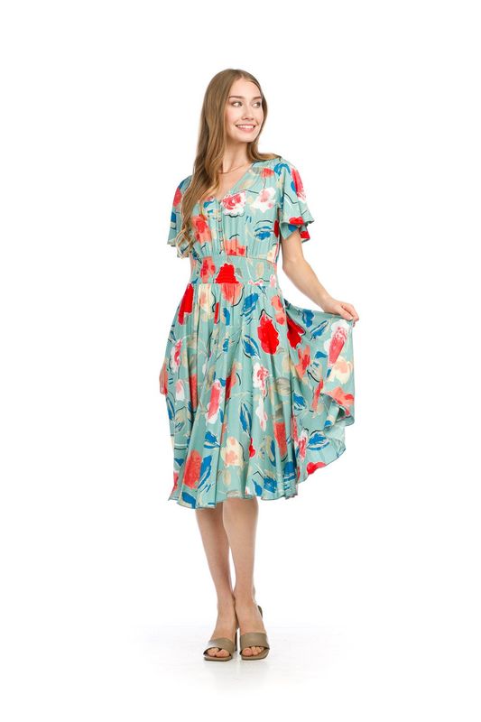PD-16675 floral short sleeve dress w/pockets