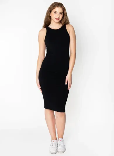 CEBD1308 bamboo long ribbed tank dress