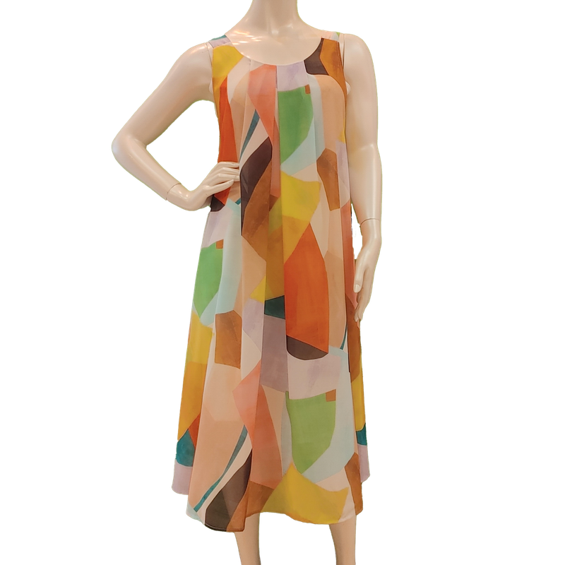 17-6248 sleeveless print dress w/sheer overlay