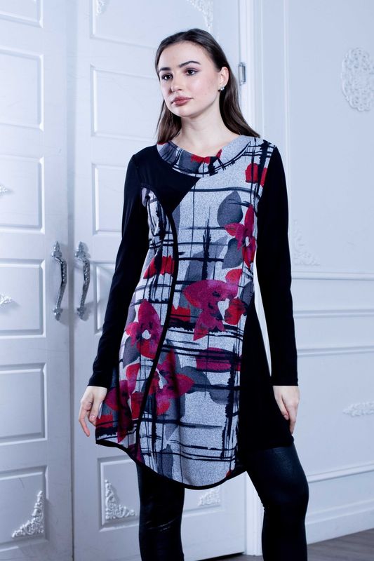 10-7375 scoop neck l/s print tunic dress