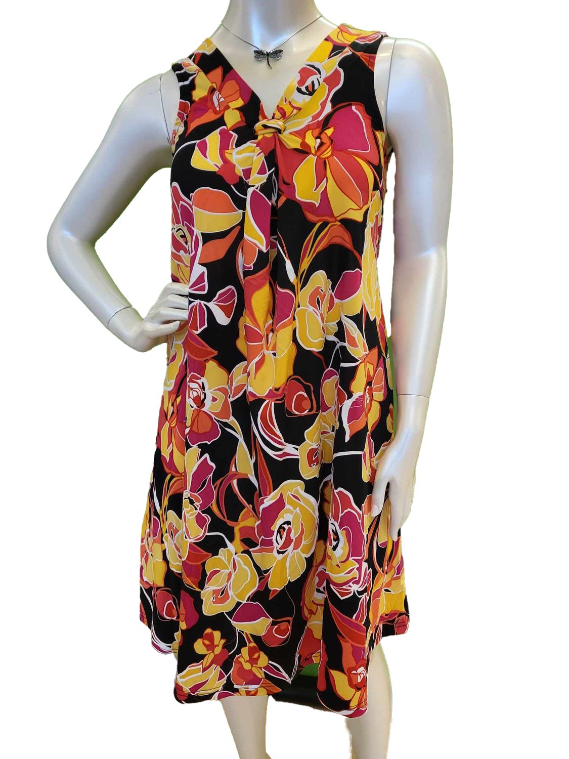 NL-83211N-C sleeveless print dress w/knot front