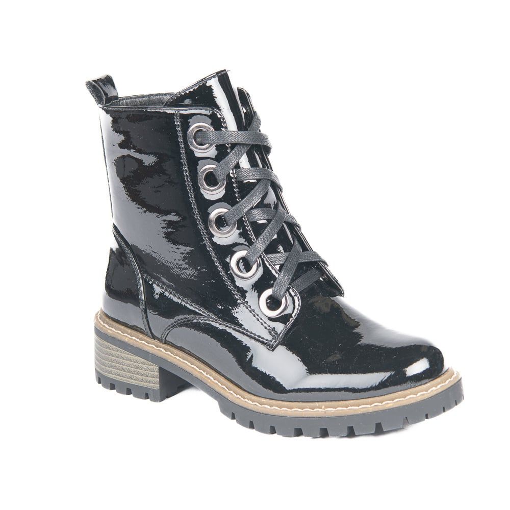 BRET BLK patent lace boot w/inside zip