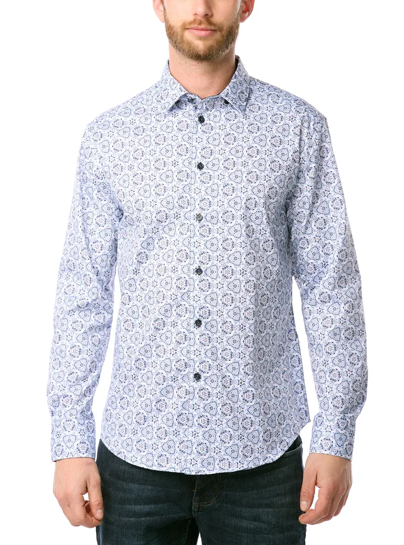 121610 mens printed l/s stretch button shirt