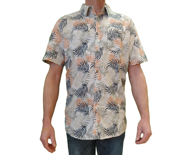 7264323 Mens linen cotton blend short sleeve print button shirt
