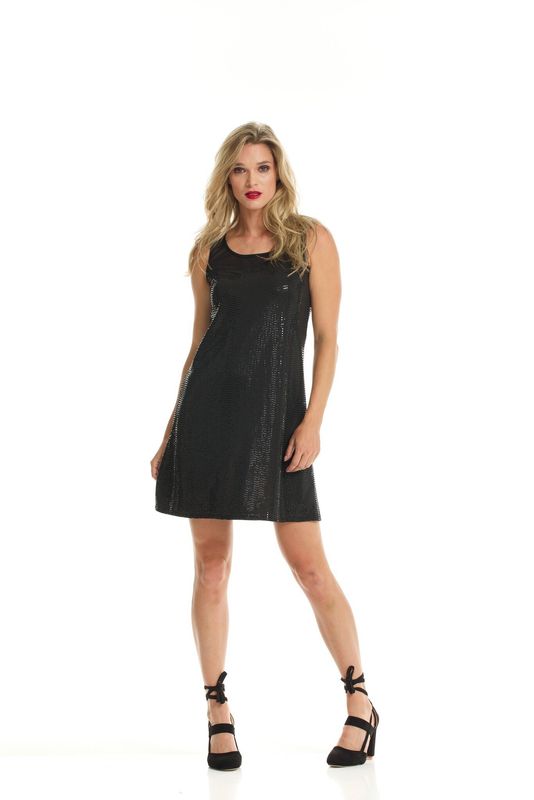 RR-COMBOB short sleeveless sequence dress w/mesh bust