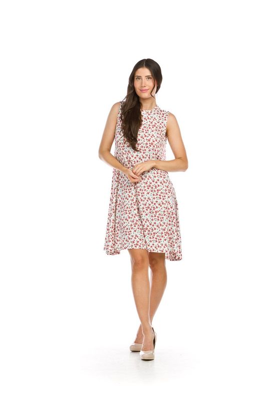 PD-16633 sleeveless floral aline stretch dress w/pockets