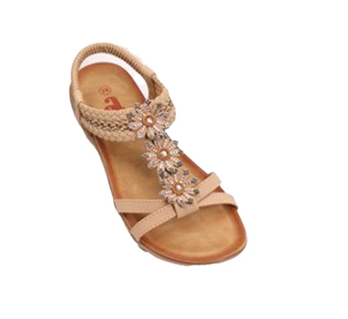 S-1420 flat t-strap sandal w/flowers and back strap