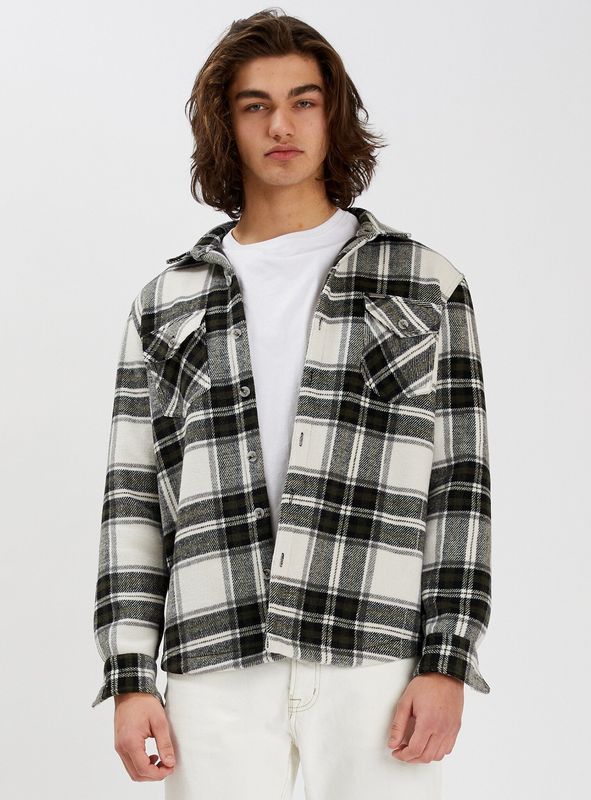7164487 checkered shirt jacket w/polar fleece lining