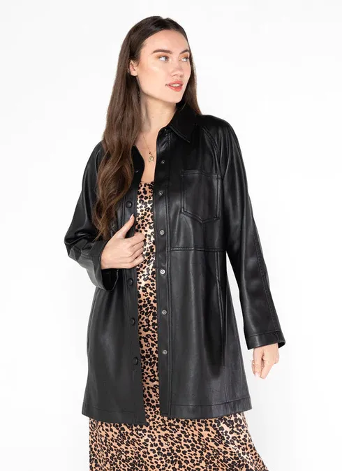 CEJ2908 faux leather shirt jacket