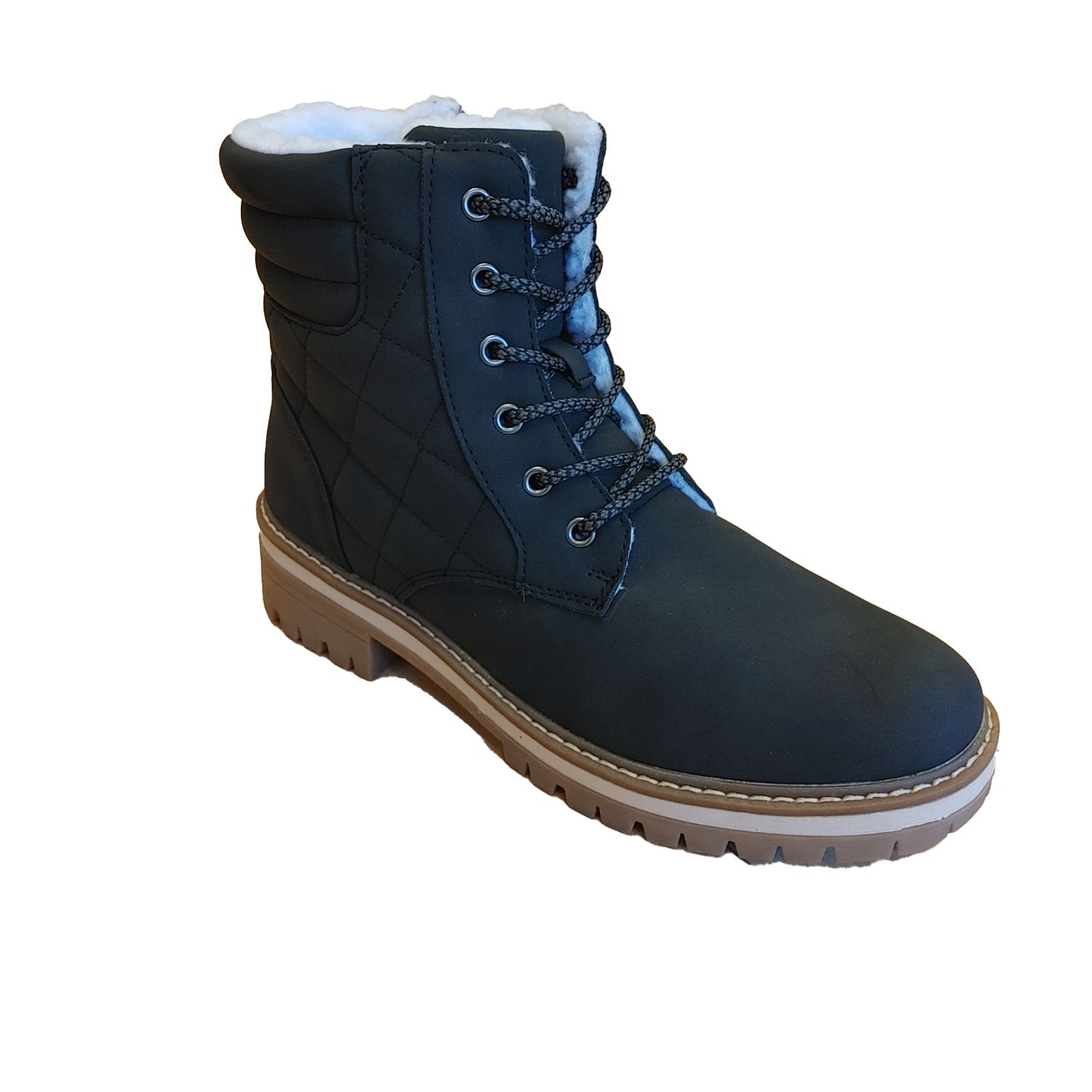 2135129 short lace up winter lined boot w/inside zipper for easy access