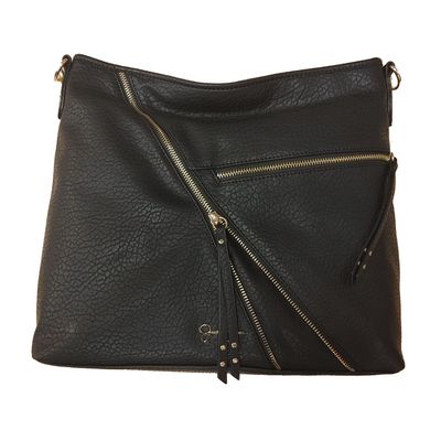 627843418795BLK hobo purse w/outside zipper detail