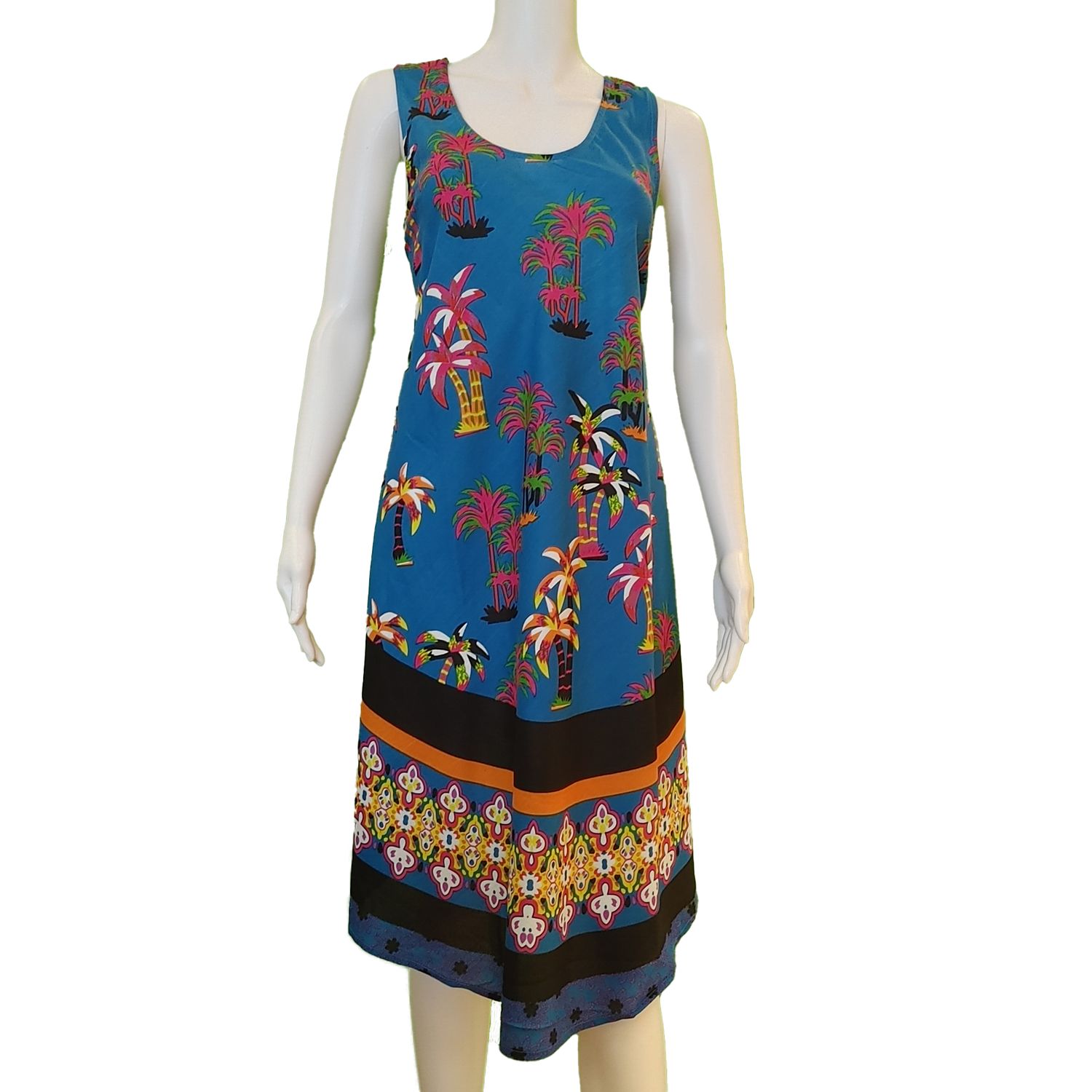MO91-1025B sleeveless palm tree print sundress