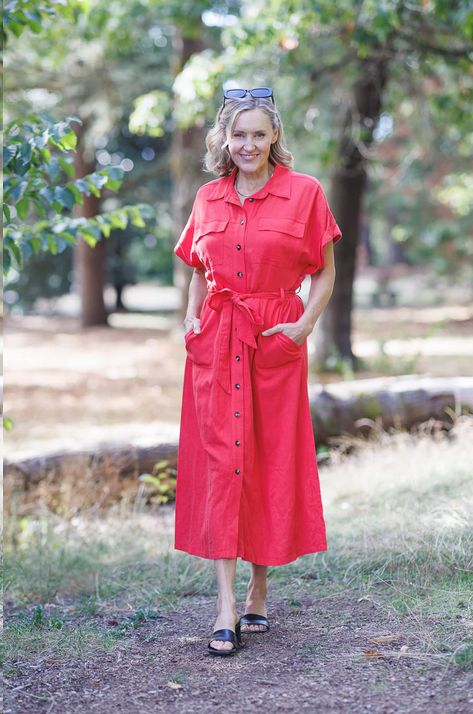 PD-16632 Utility style short sleeve linen blend shirt dress w/ pockets