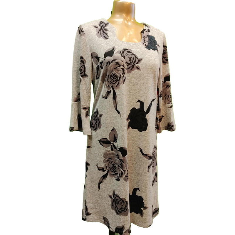 F388D floral print 3/4 sleeve sweater dress