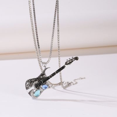 NL050-A9838-BK silver box chain w/guitar pendant