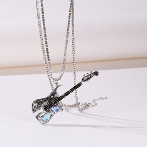 NL050-A9838-BK silver box chain w/guitar pendant