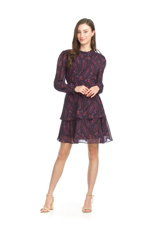 PD-15517 l/s mock neck paisley dress