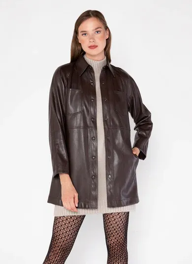 CEJ2908 faux leather shirt jacket