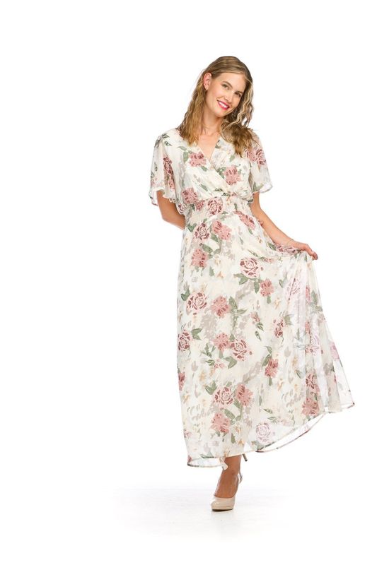 PD-16635 Floral short sleeve maxi dress