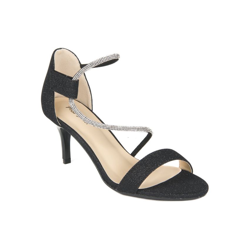 GLORY-1BLACK ladies dressy pump heel w/rhinestone sparkle