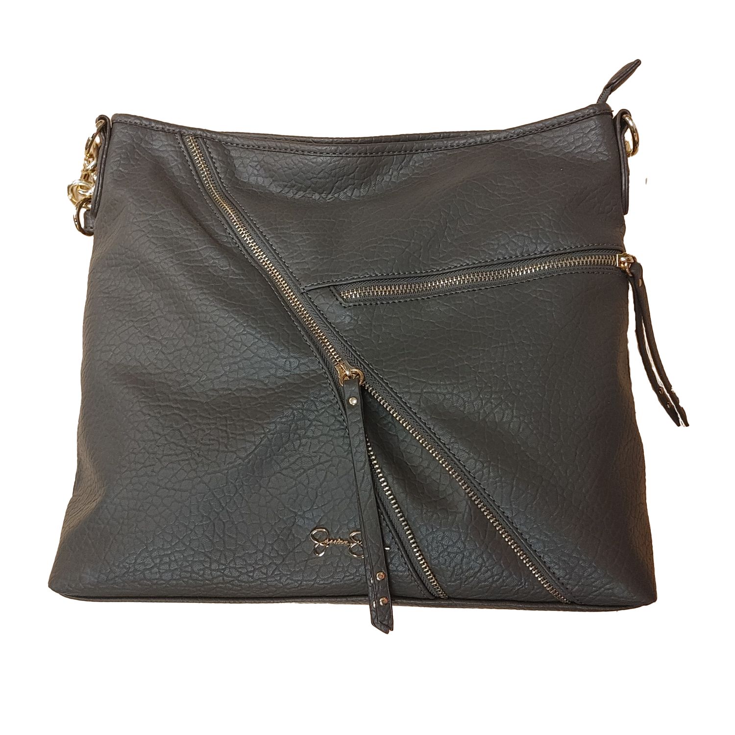 627843418795GRY hobo purse w/outside zipper detail