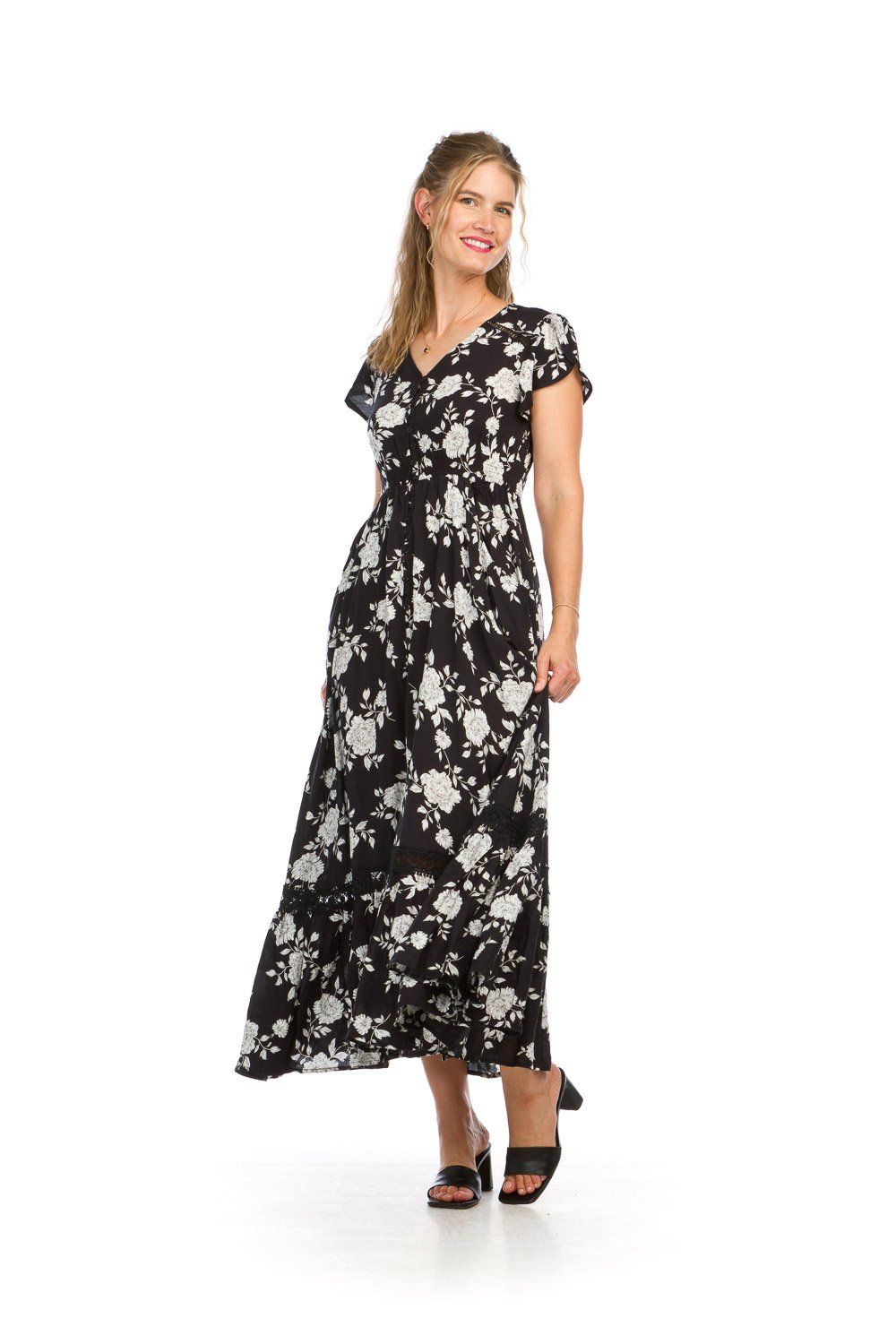 PD-14528 floral button front maxi dress