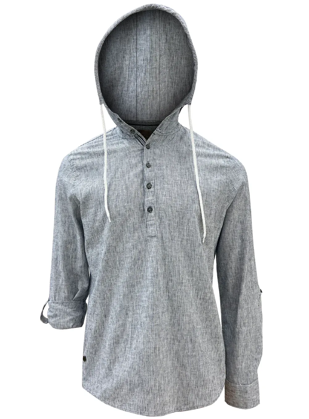 7264203 mens linen/cotton hooded stripe shirt