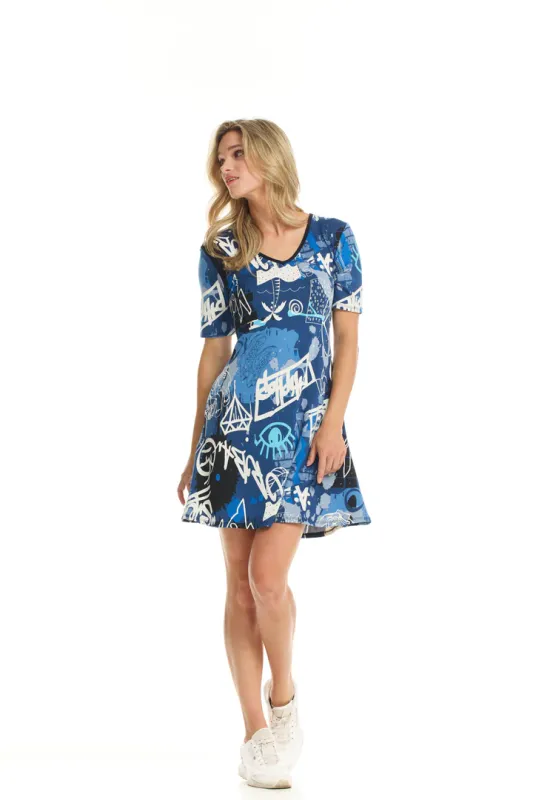 MILAN-18805N ladies short sleeve v-neck print dress