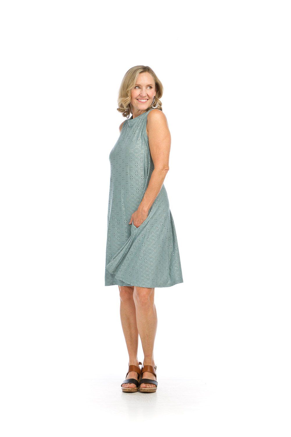 PD-16556 stretch eyelet aline sleeveless dress w/pockets
