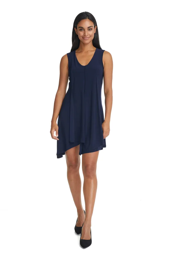 R25506-UNI-DENIM v-neck sleevelss midi tunic dress