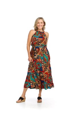 PD-16716 abstract halter neck dress