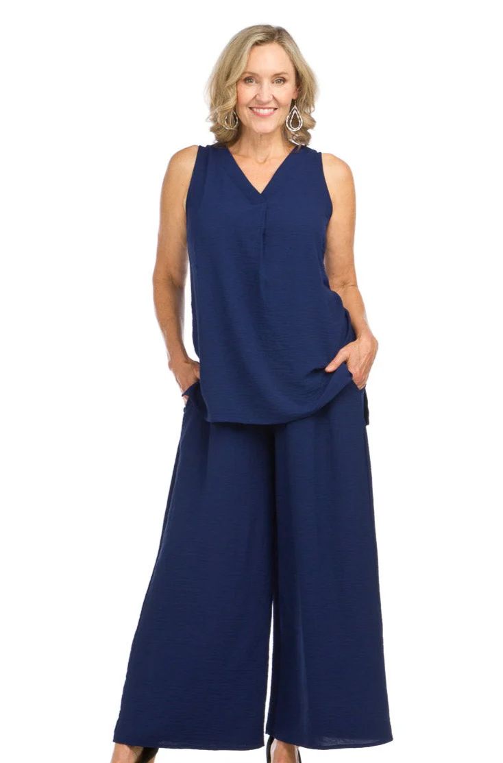 PP-16810 ladies wide leg pant w/smocking waist