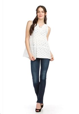 PD-16039 stretch sleeveless tieredeyelet top